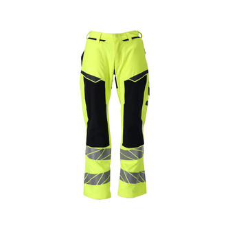 MASCOT® Accelerate Multisafe Hose mit Knietaschen, Hoher Schutz mit antistatischen, säurefesten und flammhemmenden Eigenschaften, Schützt bei Lichtbögen, die Kombination aus festem Stoff und Stretch bietet Ihnen zusätzliche Bewegungsfreiheit, CORdURA®-Verstärkungen an der Vorderseite des Beins - Stretch unter dem CORdURA®-Material sorgt für Bewegungsfreiheit, Unkomplizierte Befestigung von Hängetaschen dank Click Pocket System, die Hosenbeine können auf einfache Weise ausgelassen und um 3 cm verlängert werden, Für Industriewäsche geeignet, Um EN ISO 20471, Klasse 2, einzuhalten, dürfen nur Hängetaschen (24010) in Farbe 17 hinzugefügt werden