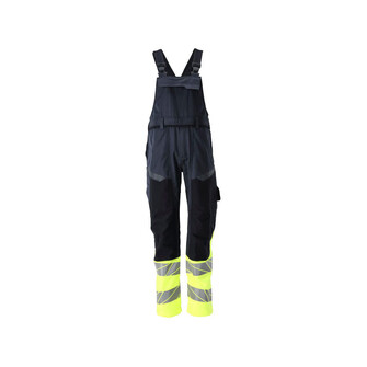 MASCOT® Accelerate Multisafe Latzhose mit Knietaschen, Hoher Schutz mit antistatischen, säurefesten und flammhemmenden Eigenschaften, Schützt bei Lichtbögen, die Kombination aus festem Stoff und Stretch bietet Ihnen zusätzliche Bewegungsfreiheit, Kein störender Knopfverschluss an der Seite, CORdURA®-Verstärkungen an der Vorderseite des Beins - Stretch unter dem CORdURA®-Material sorgt für Bewegungsfreiheit, Unkomplizierte Befestigung von Hängetaschen dank Click Pocket System, die Hosenbeine können auf einfache Weise ausgelassen und um 3 cm verlängert werden, Für Industriewäsche geeignet