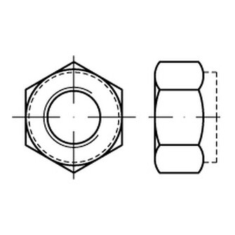 Stoppmuttern DIN 6924 / ISO 7040 A2 Sechskantmuttern mit Klemmteil, mit nichtmet. Einsatz, hohe Form für Temperatur-Einsatz von -50 bis +120 °C M 20
