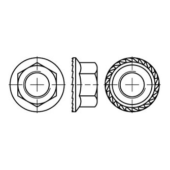 Sechskantmuttern mit Sperrverzahnung u. Flanschr DIN 6923 A2 M 12